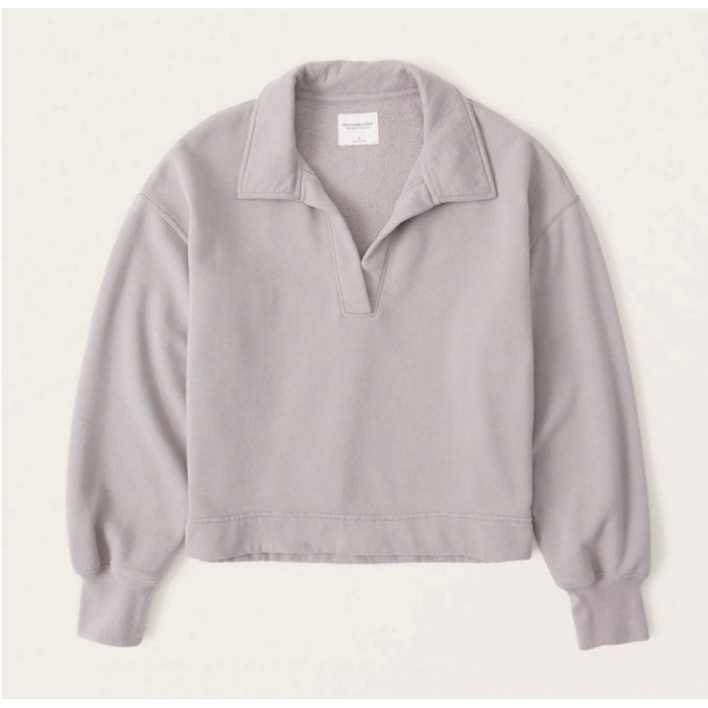 Abercrombie & Fitch Women's Soft A&F Johnny Collar Cropped Crewneck‎ XL Gray